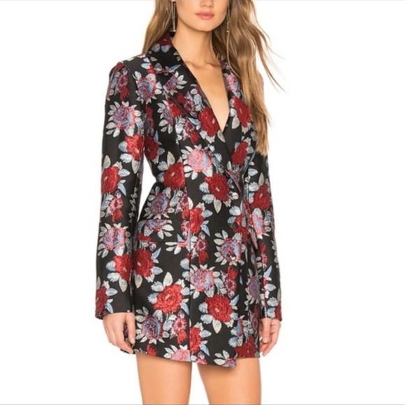LOVERS + FRIENDS Sz XS Ally Blazer Mini Dress Black Floral Metallic - Picture 1 of 5